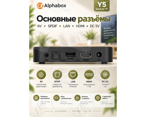 Медиаплеер, Smart TV приставка Alphabox Y5 4/64Gb, Android TV 14, черный