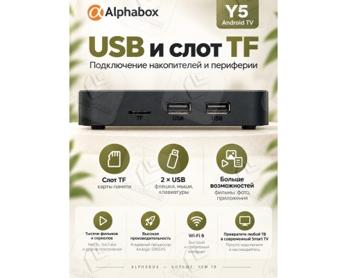 Медиаплеер, Smart TV приставка Alphabox Y5 4/64Gb, Android TV 14, черный