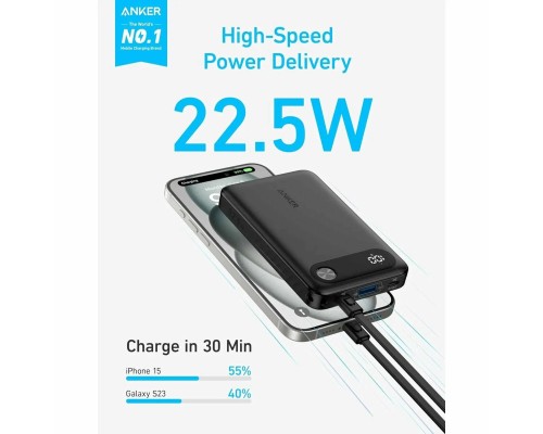 Powerbank Anker (A1257) 10000mAh 1USB/2C с проводом Type-C белый