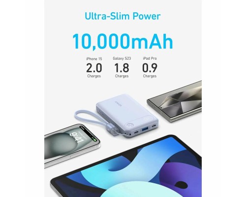 Powerbank Anker (A1257) 10000mAh 1USB/2C с проводом Type-C белый