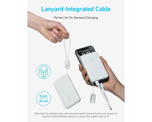 Powerbank Anker (A1257) 10000mAh 1USB/2C с проводом Type-C белый