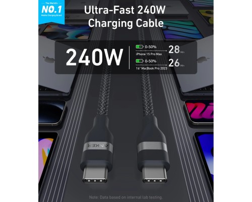Кабель Anker Ultra-Soft Cable 240W USB-C to USB-C A82E 0,9 м (A82E2611) черный