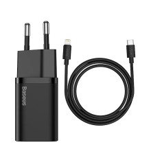 Зарядное устройство Baseus Super Si Quick Charger 1хC 20W EU с кабелем USB-C to Lighting 1м (TZCCSUP-B01) черный