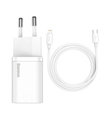 Зарядное устройство Baseus Super Si Quick Charger 1хC 20W EU с кабелем USB-C to Lighting 1м (TZCCSUP-B02) белый