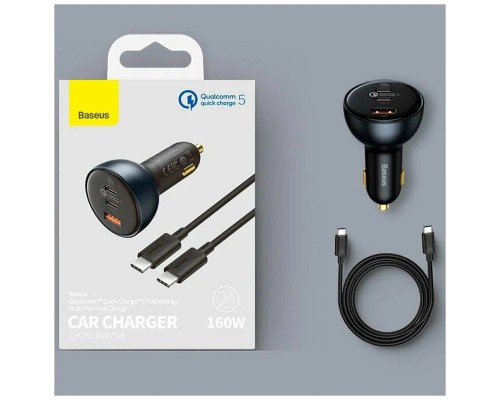 Автомобильная зарядка Baseus Qualcomm Quick Charge 5 160W с кабелем Type-C to Type-C 1m (TZCCZM-0G)