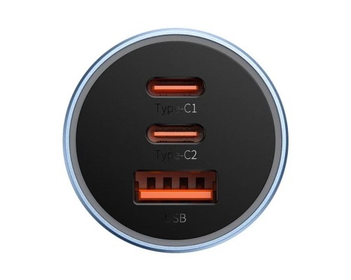 Автомобильная зарядка Baseus, с USB + 2 Type-C, 65W, темно-серый (CGJP010013) 
