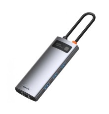 USB-концентратор Baseus Metal Gleam Series 6-in-1 (CAHUB-CW0G), USB Type-C - 3×USB3.0, HDMI, USB Type-C, RJ45, Space Grey