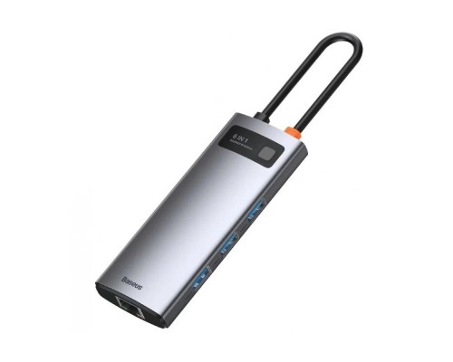 USB-концентратор Baseus Metal Gleam Series 6-in-1 (CAHUB-CW0G), USB Type-C - 3×USB3.0, HDMI, USB Type-C, RJ45, Space Grey