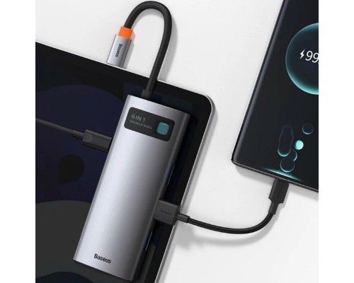 USB-концентратор Baseus Metal Gleam Series 6-in-1 (CAHUB-CW0G), USB Type-C - 3×USB3.0, HDMI, USB Type-C, RJ45, Space Grey