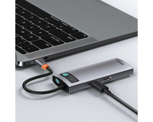USB-концентратор Baseus Metal Gleam Series 6-in-1 (CAHUB-CW0G), USB Type-C - 3×USB3.0, HDMI, USB Type-C, RJ45, Space Grey