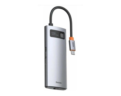 USB-концентратор Baseus Metal Gleam Series 6-in-1 (CAHUB-CW0G), USB Type-C - 3×USB3.0, HDMI, USB Type-C, RJ45, Space Grey
