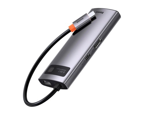 USB-концентратор Baseus Metal Gleam Series 6-in-1 (CAHUB-CW0G), USB Type-C - 3×USB3.0, HDMI, USB Type-C, RJ45, Space Grey