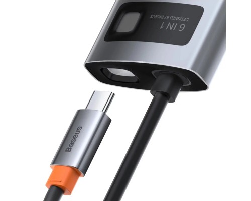 USB-концентратор Baseus Metal Gleam Series 6-in-1 (CAHUB-CW0G), USB Type-C - 3×USB3.0, HDMI, USB Type-C, RJ45, Space Grey