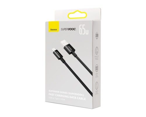Кабель Baseus Superior Series (SuperVOOC) Fast Charging, USB - Type-C, (CAYS000901) 65W, 1 м, черный 