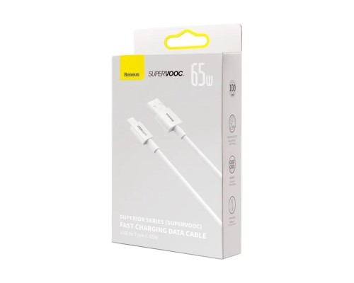 Кабель Baseus Superior Series (SuperVOOC) Fast Charging, USB - Type-C, (CAYS000902) 65W, 1 м, белый
