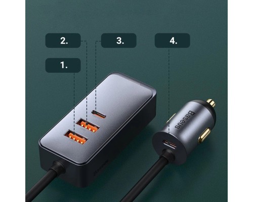 Автомобильный зарядный комплект 2U+2C Baseus CCBT-A0G, 120 Вт, серый
