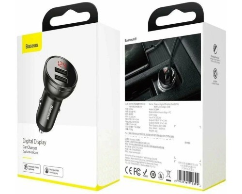 Автомобильная зарядка Baseus Digital Display Dual USB (CCBX-0G), 24W, черный