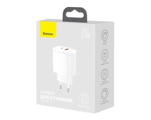 Зарядное устройство Baseus Compact Quick Charger (CCXJ-B02) USB+Type-C 5-12V 3A white