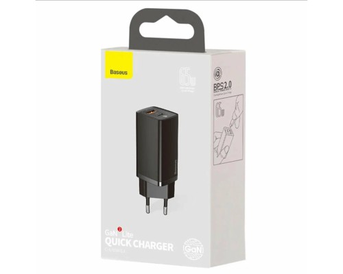 Зарядное устройство Baseus GaN2 Lite Quick Charger C+U 65W (CCGAN2L-B01), черный