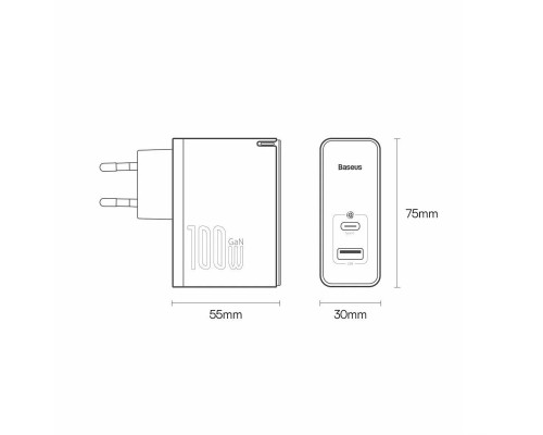 Зарядное устройство Baseus GaN5 Pro Fast Charger USB Type-C 5A, 100W, белый