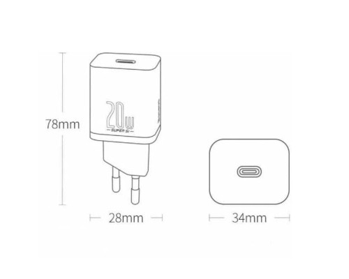 Зарядное устройство Baseus Super Si Quick Charger Type-C 20W EU, белое (CCSUP-B02)