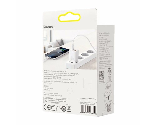 Зарядное устройство Baseus Super Si Quick Charger Type-C 30W EU, белое (CCSUPP-E02)