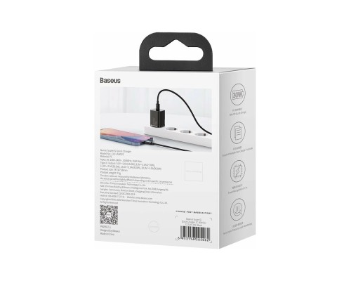 Зарядное устройство Baseus Super Si Quick Charger Type-C 30W EU, черное (CCSUP-J01)