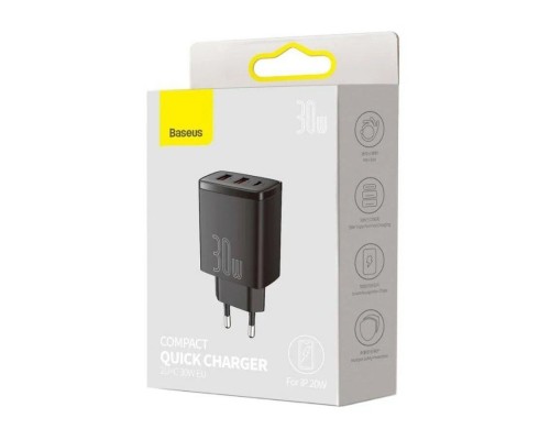Зарядное устройство Baseus Compact Quick Charger 30W (CCXJ-E01) 2xUSB+Type-C 5-12V 3A black