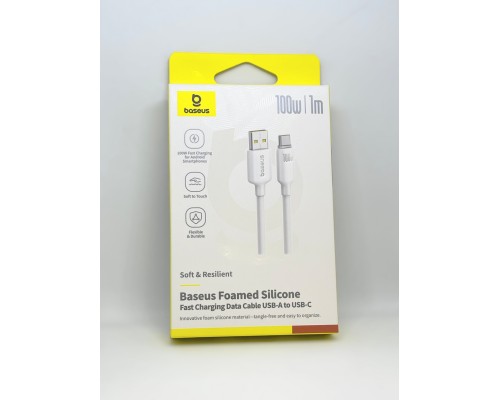 Кабель Baseus Foamed Silicone USB - Type-C Fast Charging Data Cable 100W (E0426801) 1м, белый