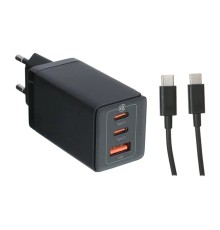 Зарядное устройство Baseus GaN5 Pro Fast Charger 2C+U 65W + кабель Type-C to Type-C PD100W 1m (CCGP120201), черный