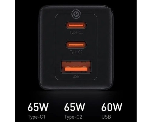 Зарядное устройство Baseus GaN5 Pro Fast Charger 2C+U 65W + кабель Type-C to Type-C PD100W 1m (CCGP120201), черный