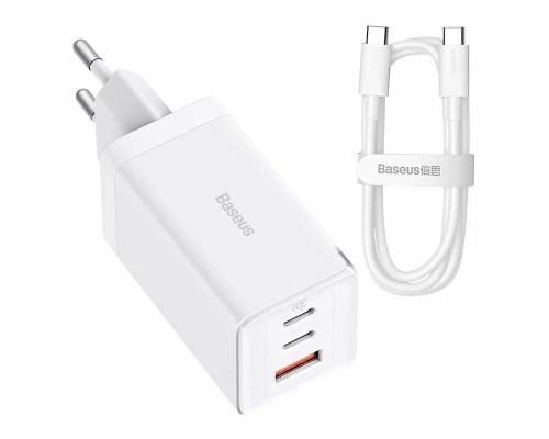 Зарядное устройство Baseus GaN5 Pro Fast Charger 2C+U 65W + кабель Type-C to Type-C PD100W 1m (CCGP120202), белый