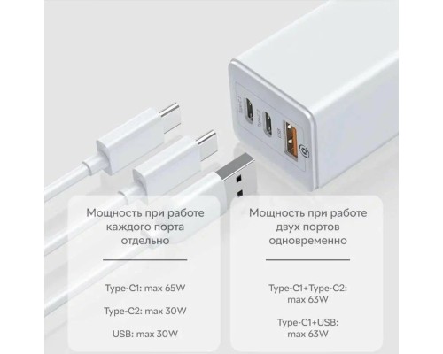 Зарядное устройство Baseus GaN5 Pro Fast Charger 2C+U 65W + кабель Type-C to Type-C PD100W 1m (CCGP120202), белый