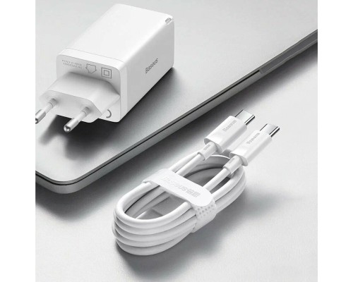Зарядное устройство Baseus GaN5 Pro Fast Charger 2C+U 65W + кабель Type-C to Type-C PD100W 1m (CCGP120202), белый