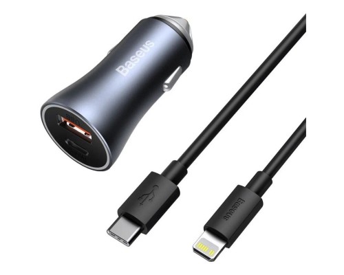 Автомобильная зарядка Baseus Golden Contactor Pro U+C 40W с кабелем Type-C to Lightning1.0m, темно-серый (TZCCJD-B0G)