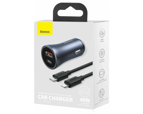 Автомобильная зарядка Baseus Golden Contactor Pro U+C 40W с кабелем Type-C to Lightning1.0m, темно-серый (TZCCJD-B0G)