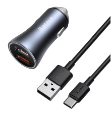 Автомобильная зарядка Baseus Golden Contactor Pro U+U 40W с кабелем USB to Type-C 5A 1.0m, темно-серый (TZCCJD-A0G)
