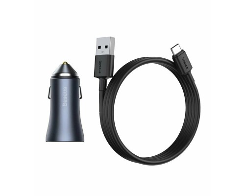 Автомобильная зарядка Baseus Golden Contactor Pro U+U 40W с кабелем USB to Type-C 5A 1.0m, темно-серый (TZCCJD-A0G)