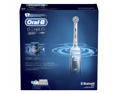 Электрическая зубная щетка Oral-B Genius 8000, белая (D 701.515.5XC), белый/серебристый