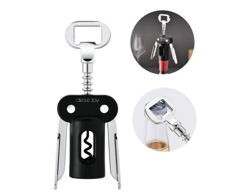 Двурычажный штопор открывалка Circle Joy Corkscrew (CJ-KP04), черный/серебристый