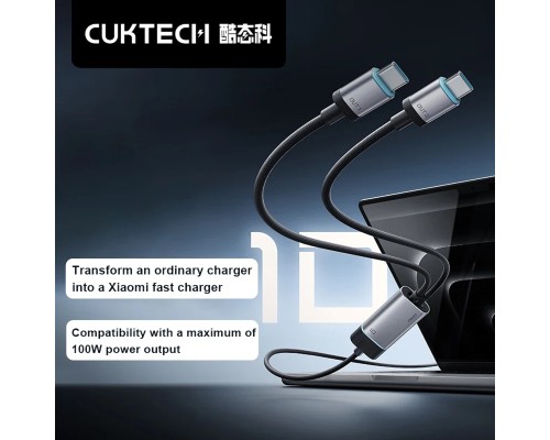 Кабель Cuktech 10 2в1 Type-C - 2 Type-C (C2C515) 3A 100W 1,35м черный/серый