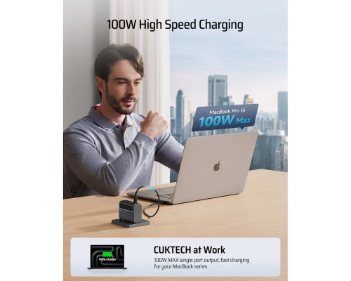 Зарядное устройство Cuktech GaN 100W (AD1003EU) 2C+1A, с кабелем Type-C, белый