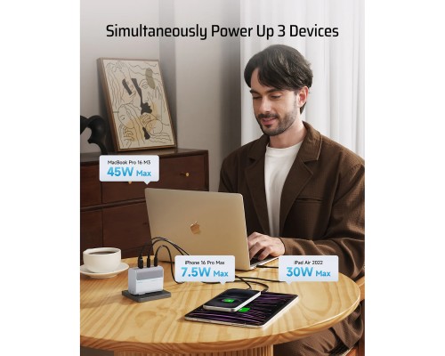 Зарядное устройство Cuktech GaN 100W (AD1003EU) 2C+1A, с кабелем Type-C, белый