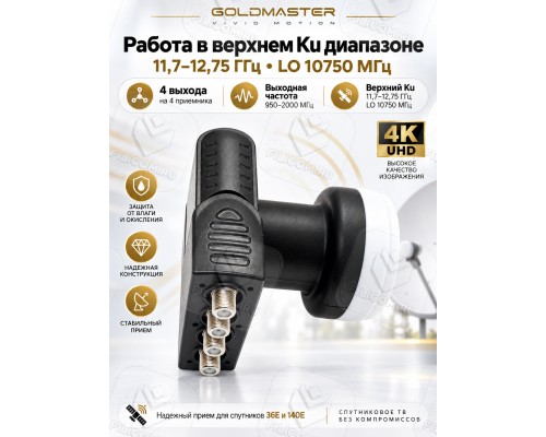 GoldMaster GM-144C, Black Edition Circular Quad LNB Круговой конвертер на четыре выхода