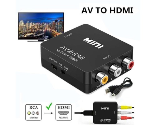 Конвертер-переходник из AV 3RCA (тюльпаны) в HDMI, 1080p, черный (AV2HDMI)