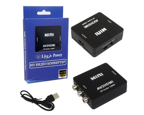Конвертер-переходник из AV 3RCA (тюльпаны) в HDMI, 1080p, черный (AV2HDMI)