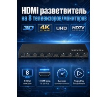 HDMI Splitter 1x8 (Разветвитель / Делитель HDMI 1x8), черный