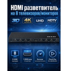 HDMI Splitter 1x8 (Разветвитель / Делитель HDMI 1x8), черный