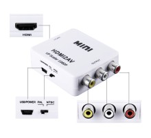 Конвертер-переходник из HDMI в AV / 3RCA (тюльпаны) HDMI2AV, белый