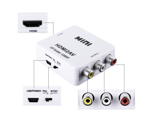 Конвертер-переходник из HDMI в AV / 3RCA (тюльпаны) HDMI2AV, белый
